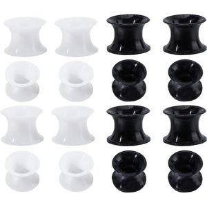 JHubers Goods - - Siliconen tunnels 8 mm zwart en wit (8 paar), dubbel uitlopend, extra zacht en flexibel - uniseks oren stretchen