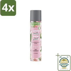 Love Beauty and Planet - Deospray - Murumuru Butter & Rose - 75 ml - Voordeelverpakking - 4 stuks - Rozengeur - Murumuru boter
