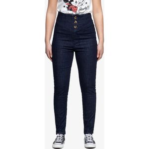 Queen Kerosin Damen High Waist Jeanshose Dunkelblau-W29-L32