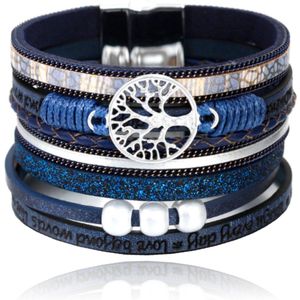 Blauwe dames armband Ibiza stijl met kralen en levensboom