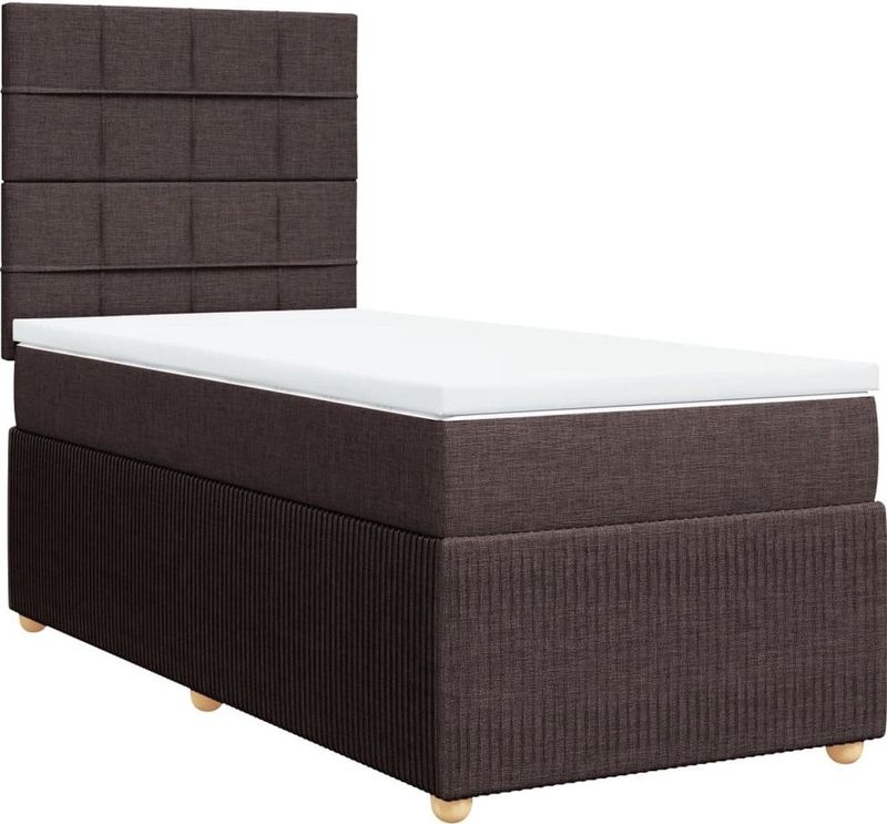vidaXL - Boxspring - met - matras - stof - donkerbruin - 90x200 - cm