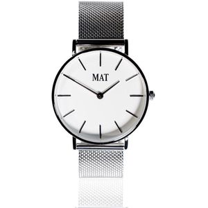 MAT Accessoires Zilveren dames horloge - Horloge - Mesh bandje - 36 mm - Incl. horlogedoos & armband