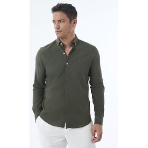 Jimmy Sanders Linnen Katoen Blend Shirt - Overhemd Heren Khaki - L