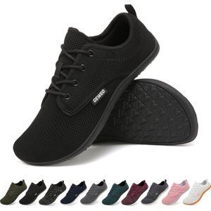 Geweo Barefoot Schoenen - Fitnessschoenen Turnschoenen Heren - Knit Textiel - Flexible Platte Zool - Ruime Teenruimte - Zwart - Maat 40