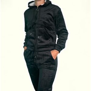 Zwart - Huispak - Fleece - Maat 36-38 - Dames - Joggingpak - Gewatteerd - Fleece vest & Fleece broek - Setje voor Volwassenen - Cadeau voor vrouw