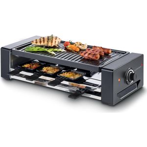 Korona 45070 | Gourmetstel voor 8 Personen | Raclette met 8 Pannetjes & Spatels | Extra pannetjeshouder | Met Antiaanbak-Grillplaten | 1300 Watt | Kabel 1,2 m lang
