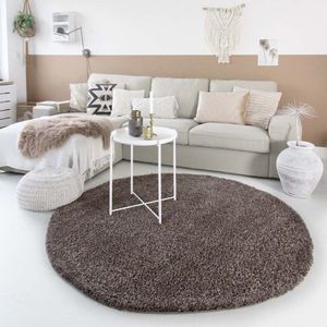 Hoogpolig vloerkleed shaggy Trend effen rond - taupe 80 cm rond