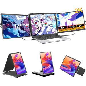 UPERFECT Portable Monitor Dual Screen G12 14"" 2K Draagbare monitor| 100% sRGB | 180° Auto-Rotatie | Dual Mini HDMI/USB-C | Anti-verblindend IPS