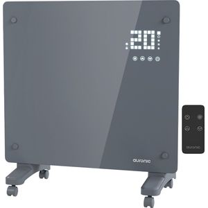 Auronic Elektrische Kachel – Convectorkachel met Thermostaat en Afstandsbediening - Glazen Paneelverwarming - 1000W Heater - Grijs