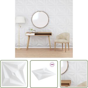 The Living Store 48 st Wandpanelen ster 12 m² 50x50 cm XPS wit - Wandpanelen - 3D Wand Decoratie - Wandschildering - Muurbekleding - Sterren Patroon