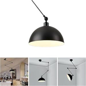 SHOP YOLO-Hanglamp-hoogte verstelbare hanglamp Vintage industriële et draaibare Arm om metalen lampenkap Eetkamer-zwarte