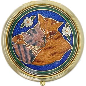 Behave - Pillendoos 3 Vakken - Pillendoosje Metaal en Emaille - Pillendoosje handtas - Pillendoosje Klein - Medicijndoos ook geschikt voor Slaappillen - Katten - Poes - Blauw