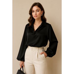 TARA blouse, romantic flowy sleeves in satin with a very chic and trendy viscose lining