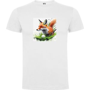 Wit T-Shirt met “ Kleurrijke Vos“ Print Full Color Maat XS