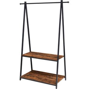 Garderobestandaard, kledingrek met kledingstang, 103 x 45 x 150 cm, industrieel design, 2 planken, voor schoenen, hoeden, sjaals, hal, woonkamer, logeerkamer, slaapkamer, kantoor