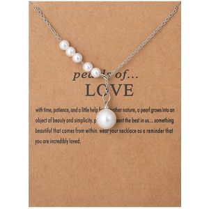 Bixorp Luck Zilveren Dames Ketting met Vijf Parels - ""Pearls of Love"" - 45/50cm - Cadeau voor Vrouw - Zilverkleurig