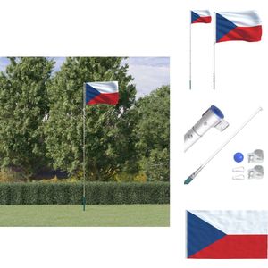 vidaXL Tsjechische Vlag - Tsjechische Vlaggen - Vlag Tsjechië - Tsjechische Vlag - Vlag met vlaggenmast Tsjechië 5,55 m aluminium