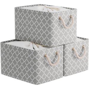 Unyqoos ® Stijlvolle Grijze Opbergmanden Set van 3 met Trekkoord en Handgrepen voor Veelzijdig Gebruik
