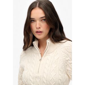 Superdry - W6110692A - Gebreide Trui - Ecru - Slim Cable Half Zip Knit