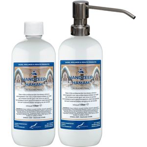 Handzeep Hamam 1 liter - set van 2 stuks - met gratis RVS zilverkleurige pomp - Voordeelverpakking