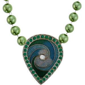 Behave Groene parelketting met emaille druppel hanger