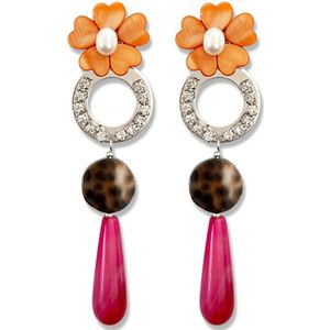 Zatthu Jewelry - N22SS486 - Ivie oranje roze statement oorbellen met bloem