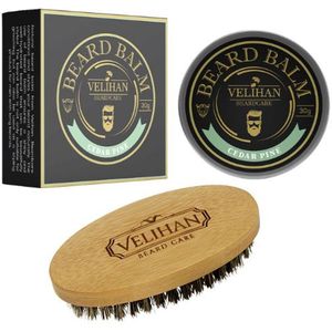 Velihan Beardcare - Baardverzorging Duo Pack - Baardbalsem Cedar Pine - Baardborstel- Baardverzorging set - Cadeau voor hem - Baardverzorging - Baard olie - Cadeau voor vriend - Baardgroei - Perfecte cadeau voor man - Geschenkset mannen