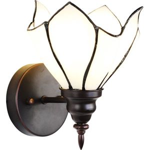 HAES DECO - Wandlamp Tiffany 23x17x19 cm Wit Bruin Glas Metaal Muurlamp Sfeerlamp Tiffany Lamp