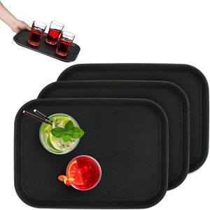 Dienblad set van 3 rechthoekig - horeca restaurant bar & thuis serveerblad 35x25 cm zwart