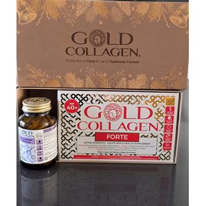 AKTIE - Gold Collagen FORTE (10x50ml) + Hyaluronic tablets (90st) - De perfecte combinatie - Beperkte editie - De ideale test om uw collageen productie te stimuleren - Hydratatie - Huidelasticiteit -Gehydrolyseerd marien collageen - Made in Japan