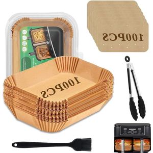 200 stuks Keukenpapier - Airfryer bakpapier Bakje Accessoires - Heteluchtfriteuse Inclusief Olieborstel Voedselklem .
