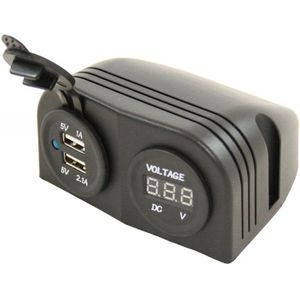 Power Line 2x USB stekker + Volt meter opbouw