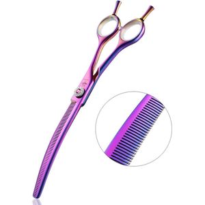 Bontschaar 7 inch gebogen hondenschaar Uitdunschaar Professionele dierenverzorging Stompe punt Kat snijgereedschap Japanse roestvrijstalen messen Paars