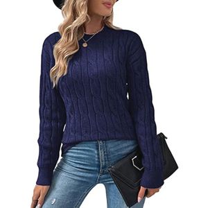 Niwicee Gebreide damestrui, grof gebreid, ronde hals, lange mouwen, casual, effen, Cable Knit