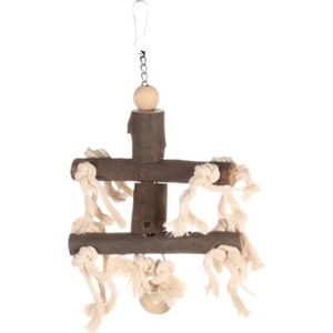 Vogelspeelgoed Kooihanger Hout Met Stekelbal - Bruin - 18 x 18 x 28 cm