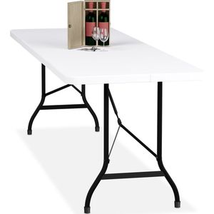 tuintafel inklapbaar - 75 x 220 x 68 cm - kunststof tafelblad - draaggreep - wit