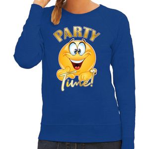 Bellatio Decorations Verkleed sweater dames - party time emoji - blauw - themafeesten/carnaval M