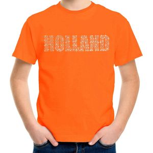 Glitter Holland t-shirt oranje met steentjes/rhinestones voor kinderen - Oranje fan shirts - Holland / Nederland supporter - EK/ WK shirt / outfit L