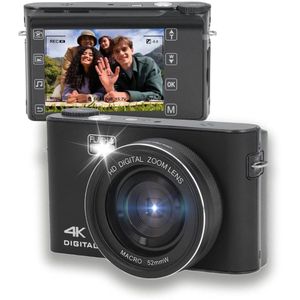 64MP 4K digitale camera voor vloggen en fotografie, 3"" touchscreen met 18x ​​zoom, webcam en draagbare reiscamera voor kinderen, tieners en beginners - 32 GB (zwart)