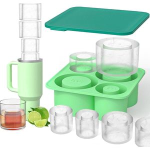 IJsblokjesvorm 4-vaks Siliconen IJsblokhouders Met Deksel - Ice Cube Tray