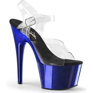 Pleaser - ADORE-708 Sandaal met enkelband, Paaldans schoenen - Paaldans schoenen - 44 Shoes - Blauw/Transparant