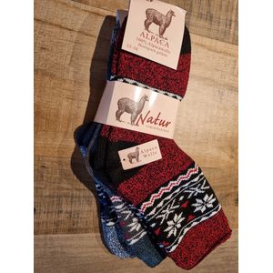 3 Paar - 100% Alpaca Wollen Sokken - Maat 39-42 - Wintersokken - Huissokken - Kerstsokken - Cadeau Artikel