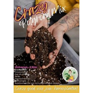Crazy Potgrondmix universal - 3 liter - Aroid potgrond mix - potgrond kamerplanten - kamerplanten potgrond - biologisch afbreekbare verpakking - perlite - perliet - boomschors - kokospotgrond