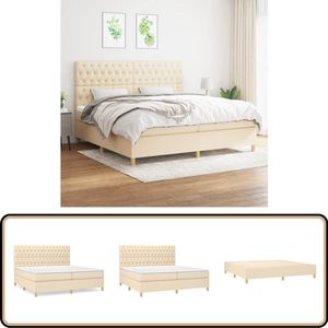 vidaXL Boxspring - Crèmekleurig - 200x200 cm Boxspringbed - Slaapcomfort - Pocketveermatras - Hoofdbord - Crèmekleurig