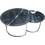 Marble Living ® | Salontafel Set van 2 - Zwart (Black) | Marmer Look - Ø75 / Ø 60 - Bijzettafel - Tafel Rond - Woonkamer Tafel - Decoratie Tafel - Salon Tafel - Wandtafel - Koffietafel - Zilveren Metalen Frame