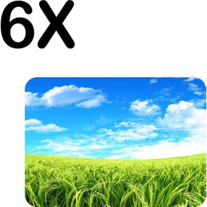 BWK Stevige Placemat - Groen Gras met Blauwe Lucht en Witte Wolken - Set van 6 Placemats - 40x30 cm - 1 mm dik Polystyreen - Afneembaar