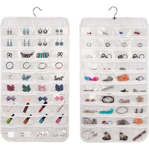 Hangende sieradenorganizer, kledingkast, sieradenopslag, dubbelzijdig 80 vakken, transparante opbergtas voor accessoires, ringen, oorbellen, halsketting, armband