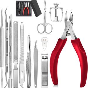 12 stuks nageltangset, nageltang voor dikke en ingegroeide harde teennagels, roestvrij staal, pedicure knipper nagelknipper. Nagelvijl en zachte grip, nagelschaar set (rood)