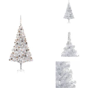 vidaXL Kunstkerstboom - Glanzend zilver - 210 cm hoog - Met LED-verlichting - Inclusief kerstballen en piek - Decoratieve kerstboom