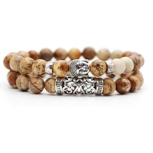 Kralen Armband met Buddha Beeld - Natuursteen - Bruin - Armbanden Heren Dames - Kralenarmband - Buddha Sieraden - Cadeau voor Man - Mannen Cadeautjes